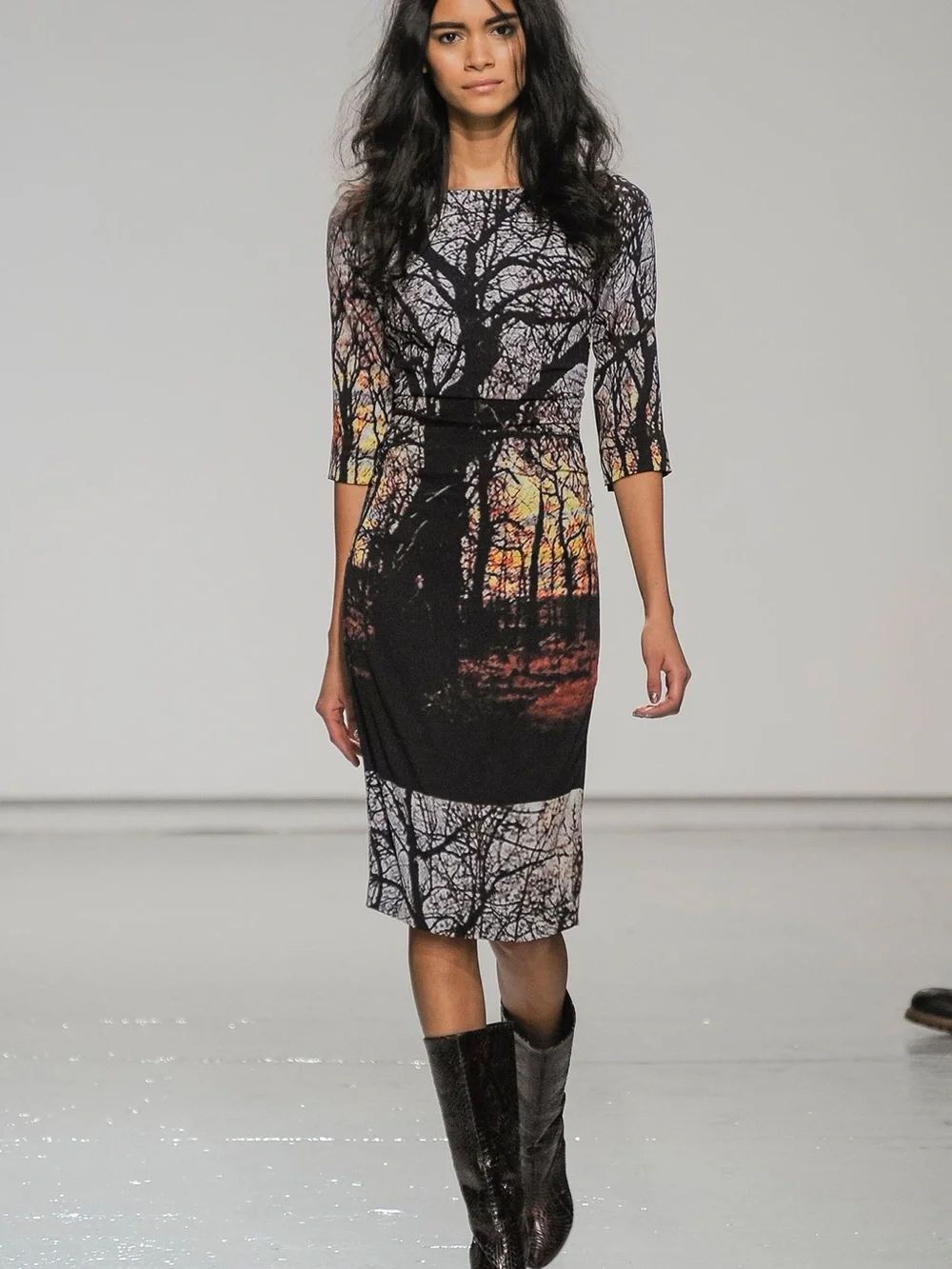 TRACY REESE Fall 2014 Runway Winter Landscape Forest Print Sheath Dress Size 8